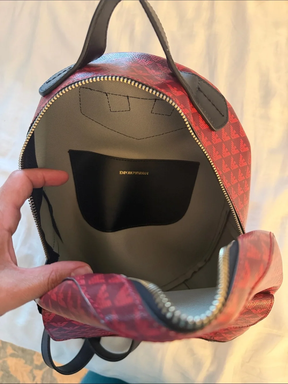 Emporio Armani Red Logo-Pattern Mini Backpack